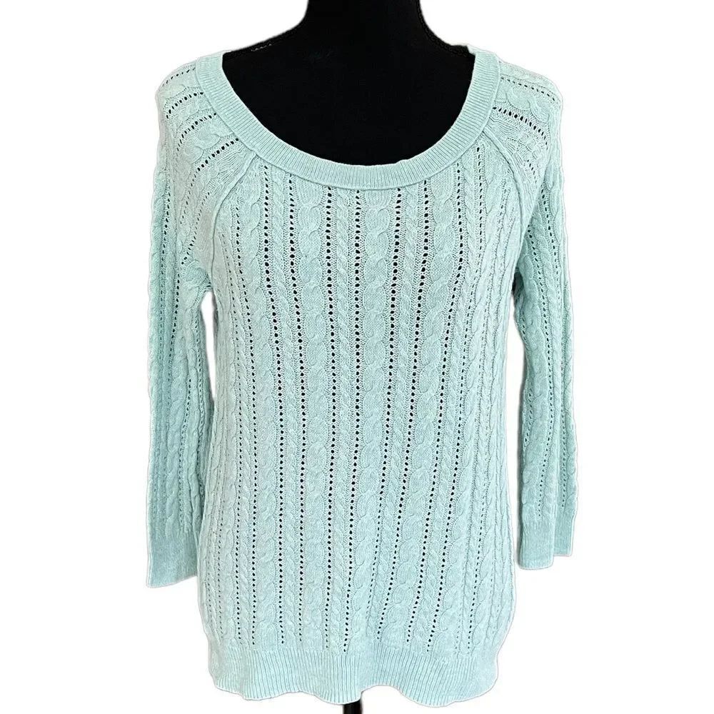 American Eagle Outfitters green crew neck cable knit sweater, size S